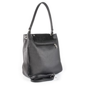 Vera Pelle czarna Skórzana Torebka z zamszową klapką