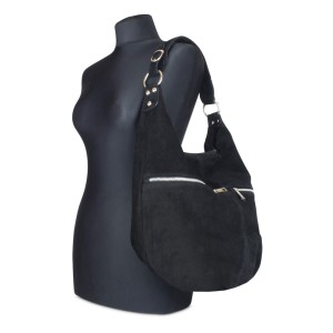 Włoska Torebka czarny worek zamszowy  