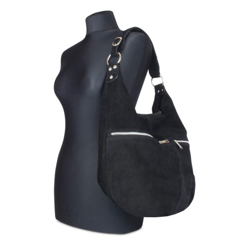 Włoska Torebka czarny worek zamszowy  