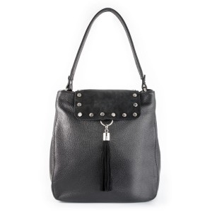 Vera Pelle Skórzana Torebka z zamszową klapką