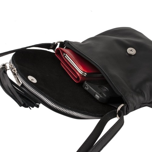 Skórzana torebka z klapką - czarna