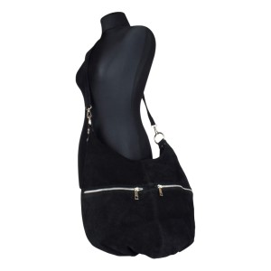 Włoska Torebka czarny worek zamszowy  